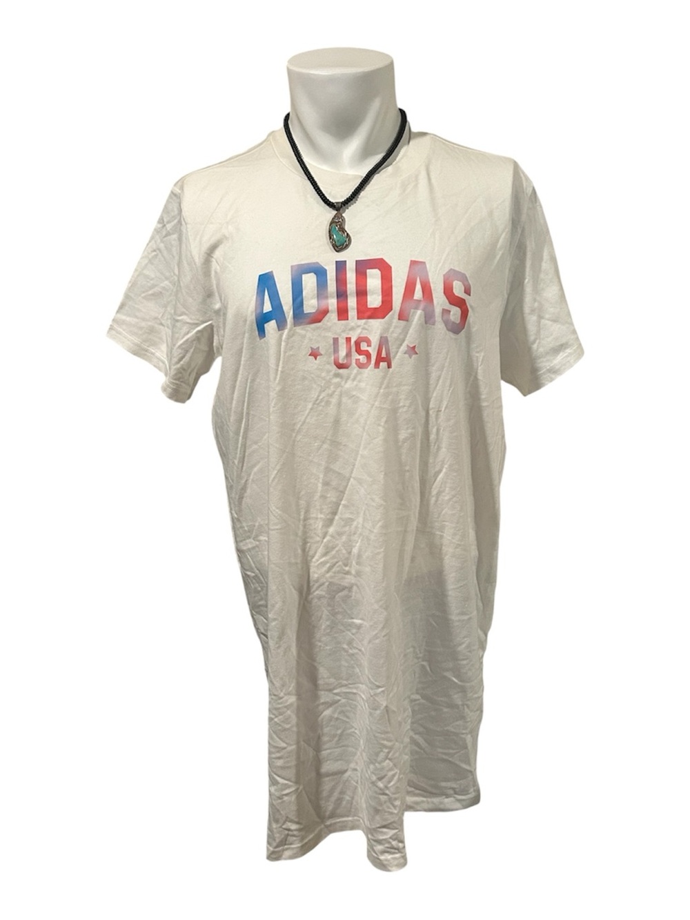 adidas White T-Shirt with Red and Blue Gradient Logo